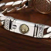 925 Silver Men'S and Women's, National Style, Tang Cao Lion Cuban Bracelet