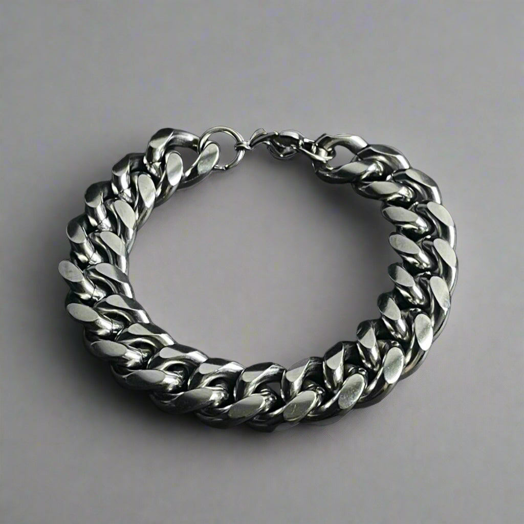 15mm Silver Stainless Steel Curb Link Chain Bracelet For Men