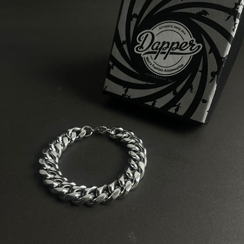 15mm Silver Stainless Steel Curb Link Chain Bracelet For Men