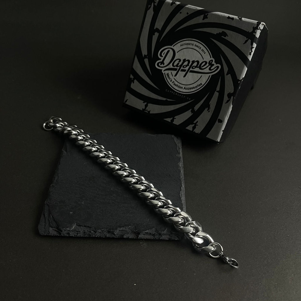 15mm Silver Stainless Steel Curb Link Chain Bracelet For Men