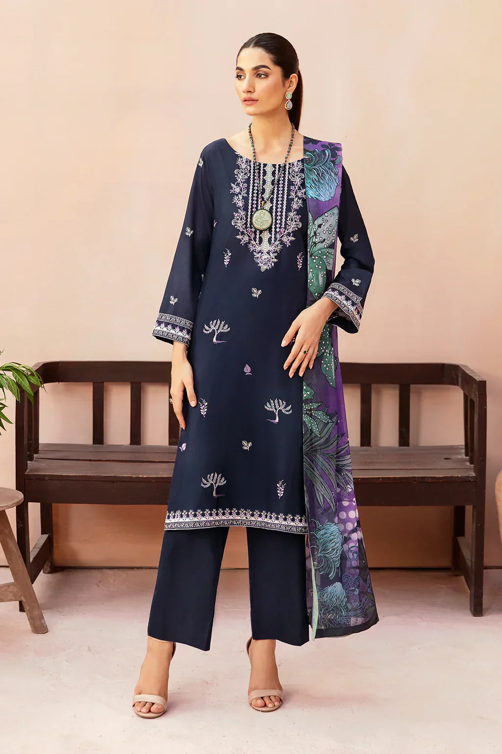 AFSANAH-3PC DHANAK EMBROIDERED BIC-3323