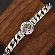 925 Silver Men'S and Women's, National Style, Tang Cao Lion Cuban Bracelet