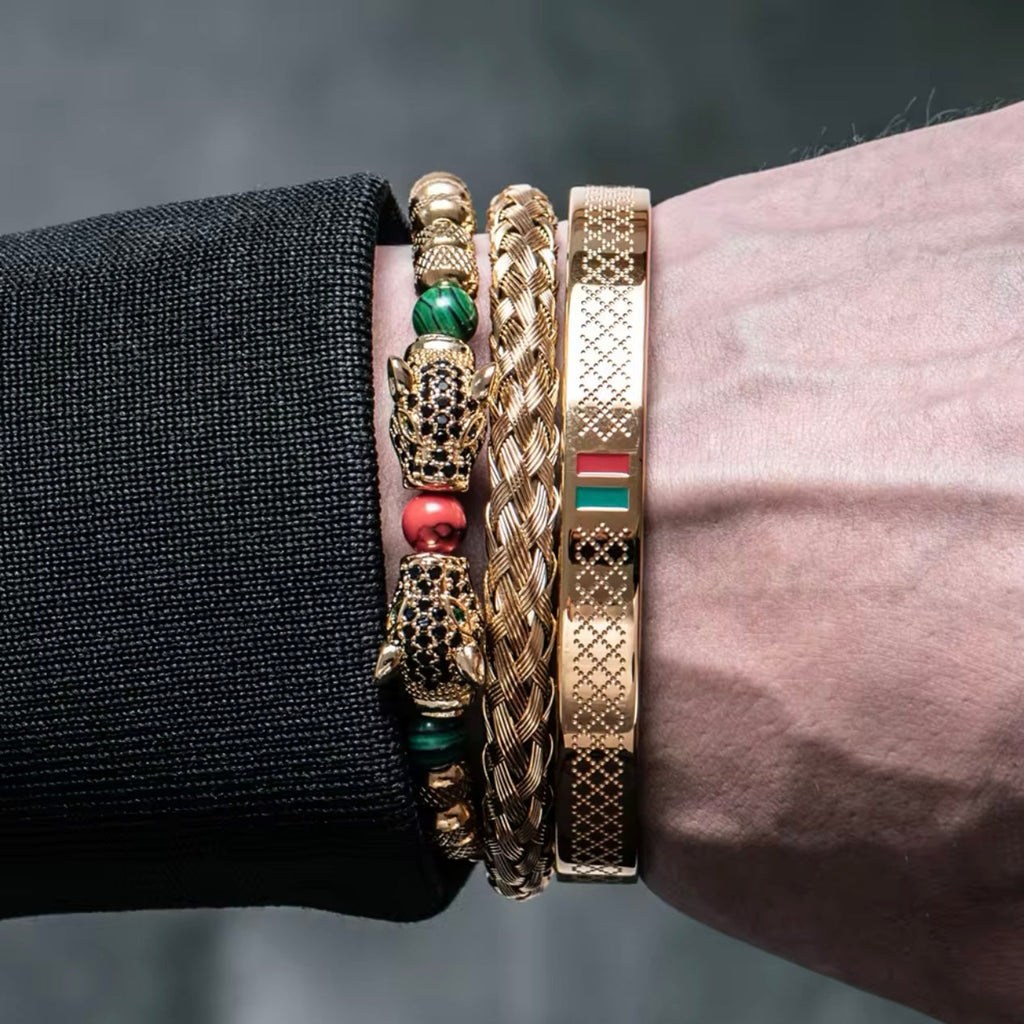 3pcs Golden Luxury Men Bracelets Set