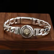 925 Silver Men'S and Women's, National Style, Tang Cao Lion Cuban Bracelet