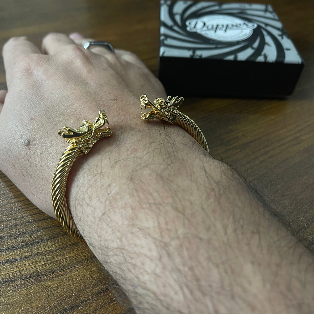 Alpha Dragon Golden Steel Bracelet for Men
