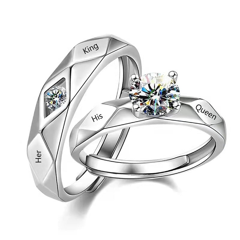Couple's Ring for Men and Women's Platinum-plated Ring Engraving Her King His Queen