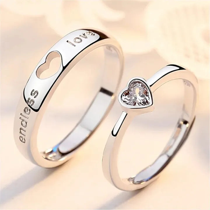 2Pcs/sets Zircon Heart Matching Couple Rings Set Forever Endless Love Wedding Ring For Women Men
