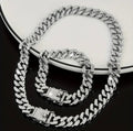 13mm Silver Iced Out Miami Cuban Neck Chain And Bracelet Set