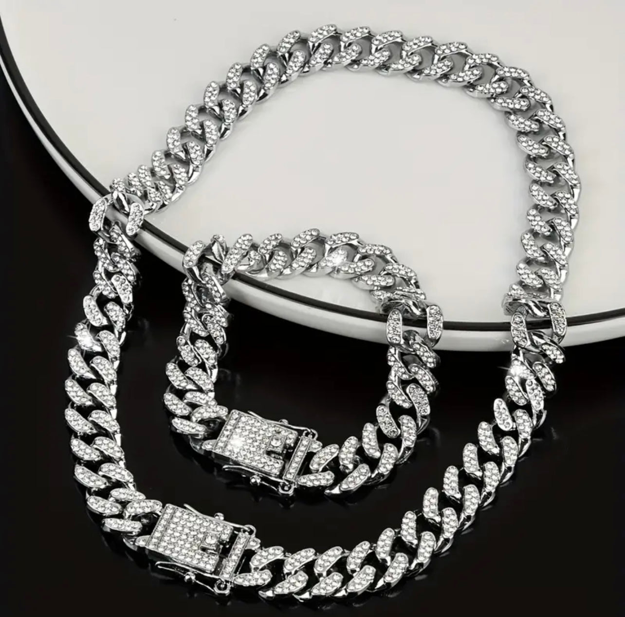 13mm Silver Iced Out Miami Cuban Neck Chain And Bracelet Set