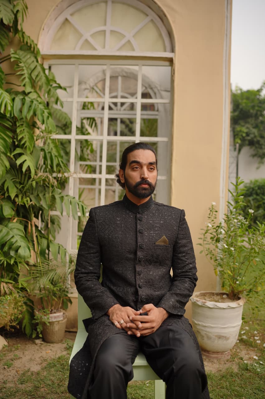Aristocratic Black embroidered sherwani