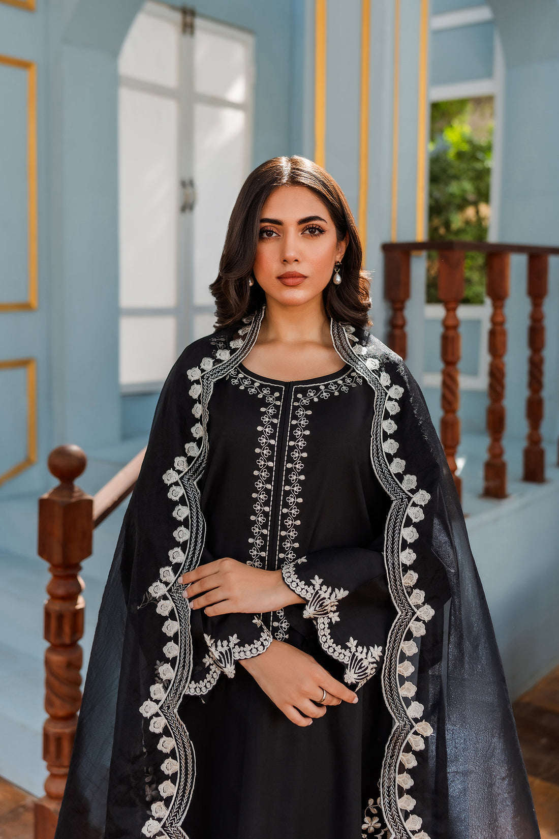 3PC Dhanak Embroidered Suit with Organza Embroidered Dupatta
