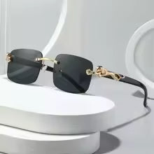 Classic Rimless Square Sunglasses Men Tint Color Metal Cheetah Decoration Fashion