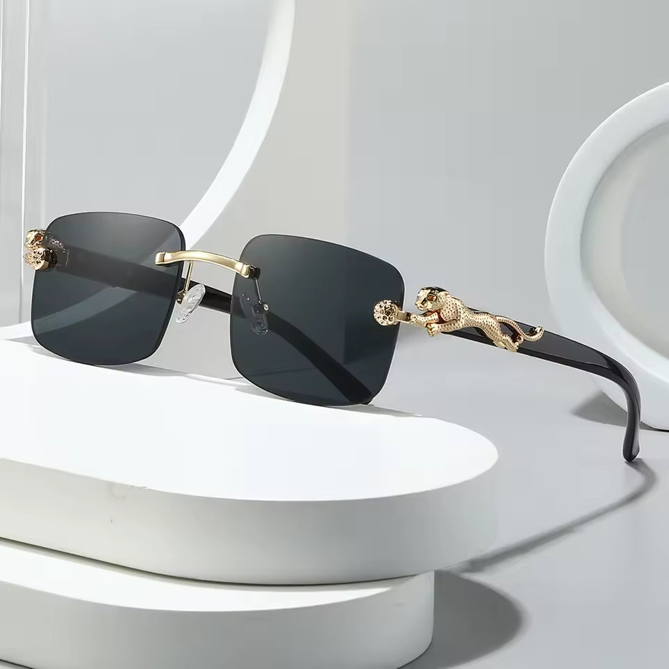 Classic Rimless Square Sunglasses Men Tint Color Metal Cheetah Decoration Fashion