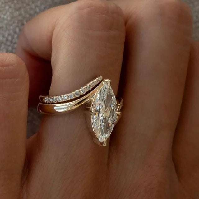 2PC 3CT Marquise Moissanite Bridal Wedding Set, S925 Sterling 925 Silver Rings