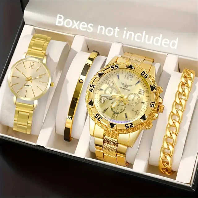 4 pieces of fashionable business casual perfect classic luxury couple teenagers style quartz watch