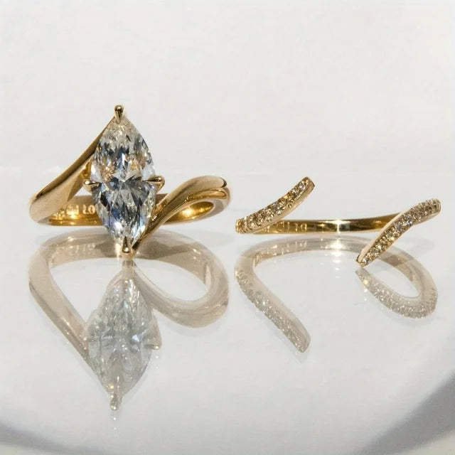2PC 3CT Marquise Moissanite Bridal Wedding Set, S925 Sterling 925 Silver Rings