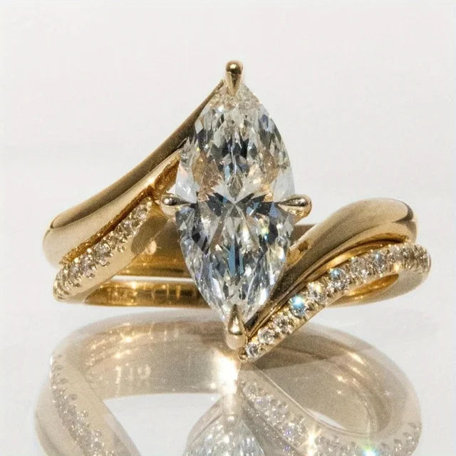 2PC 3CT Marquise Moissanite Bridal Wedding Set, S925 Sterling 925 Silver Rings