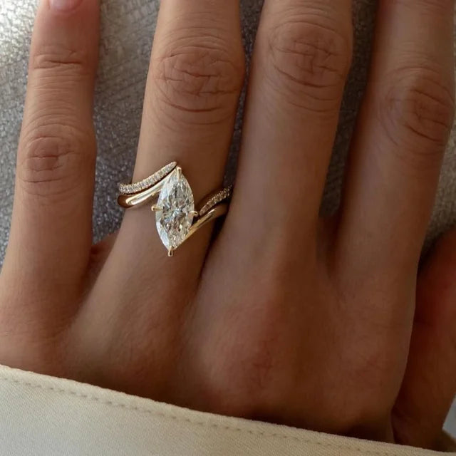 2PC 3CT Marquise Moissanite Bridal Wedding Set, S925 Sterling 925 Silver Rings