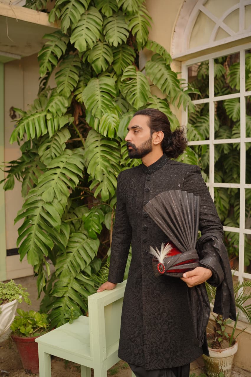 Aristocratic Black embroidered sherwani