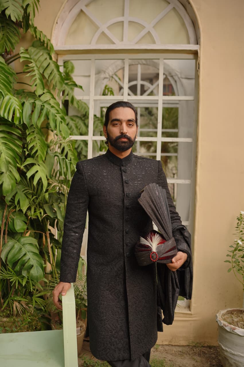 Aristocratic Black embroidered sherwani