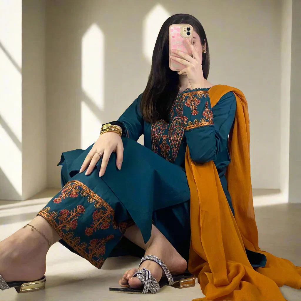 3PC Dhanak Embroidered with Wool BIC-3290B