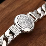 925 Silver Men'S and Women's, National Style, Tang Cao Lion Cuban Bracelet