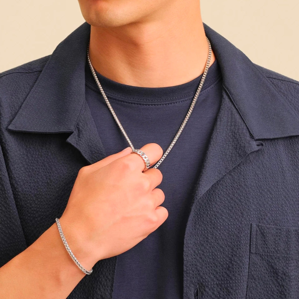 2mm Silver Square Franco Neck Chain & Bracelet Set